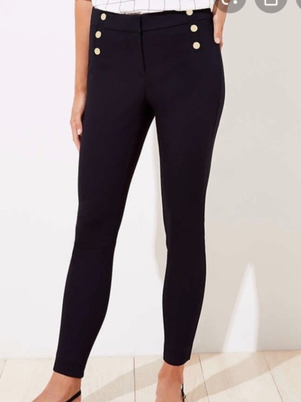 LOFT Curvy Sutton Skinny Sailor Pants Black Gold Buttons Size 6 Curvy